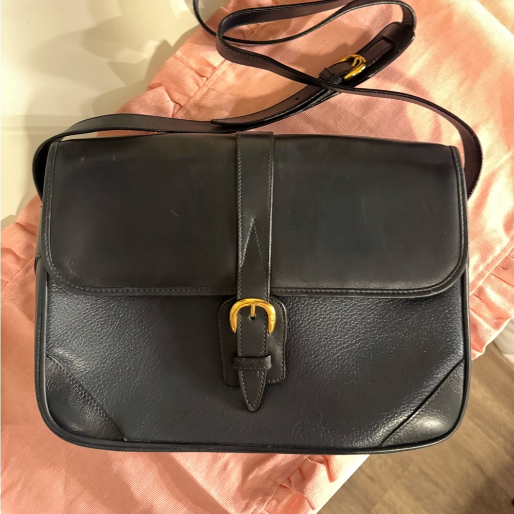 Authentic Rare Vintage Gucci Midnight Blue Suede/Boar Skin Bag